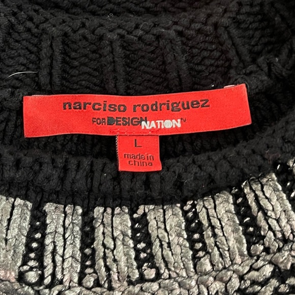 *Narciso Rodriguez Women’s Metallic Cable Knit Sweater Sz L - Picture 6 of 7
